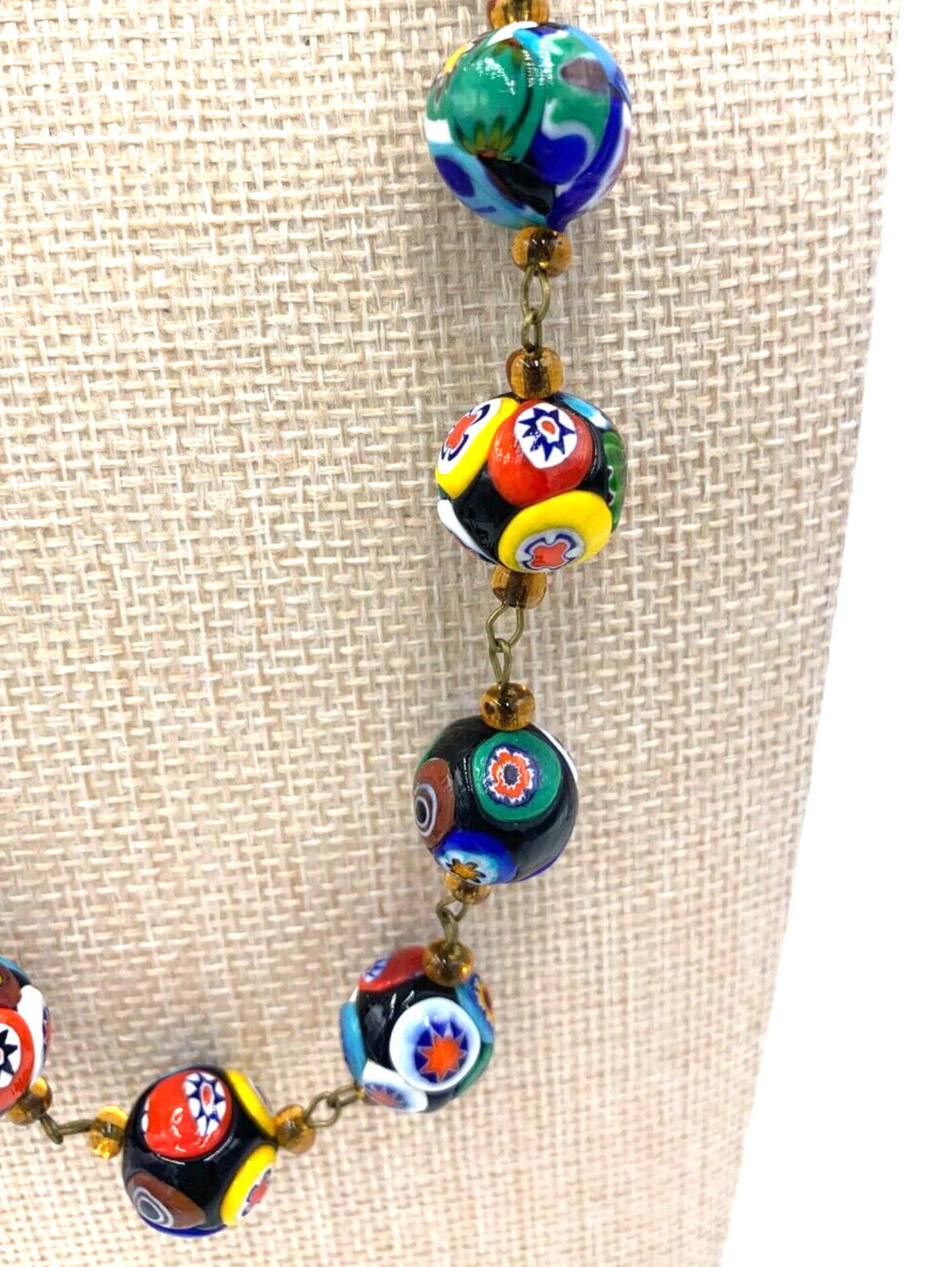 Millefiori Murano Moretti Necklace Gold Over Sterling Italy 208$